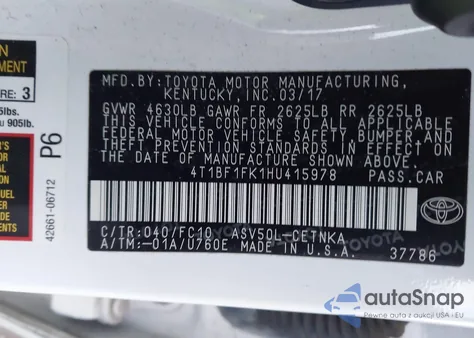 2017 Toyota Camry Le from USA, damaged, VIN 4T1BF1FK1HU415978